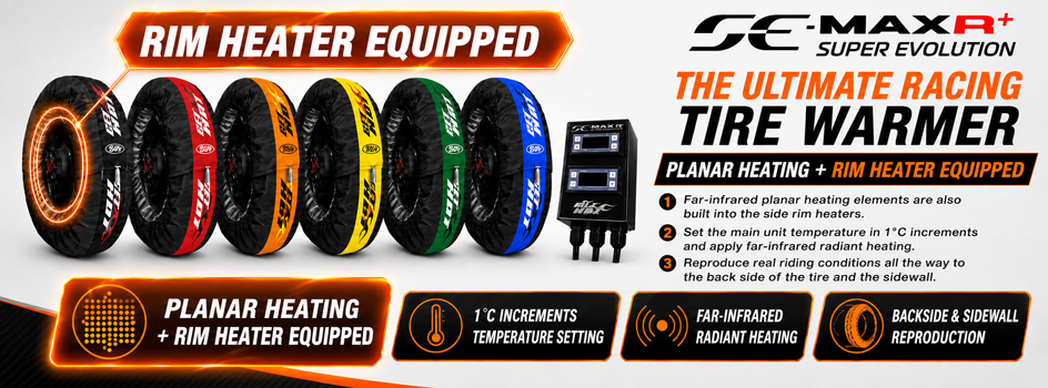GET HOT SUPEREVOLUTION MAX-R tire warmers with sidewall and rim heating